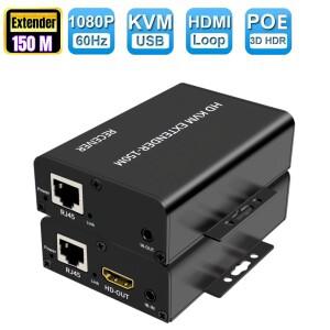150M KVM HDMI 연장기 RJ45 랜 이더넷 Cat5e 6 케이블을 통해 오디오 비디오 전송 지원 POE 루프 아웃 마우