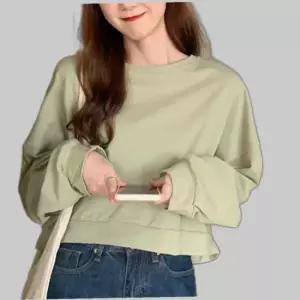 여성 심플 데일리 캐주얼 크롭 무지 맨투맨