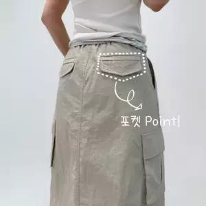 2size [바스락쿨링] 백포켓 와샤 카고 밴딩 롱스커트 A라인 빅사이즈 데일리 휴가룩 치마