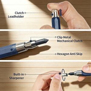 5.6mm 자동 드래프팅 연필, 스케치 및 엔지니어링 도면용, 금속 바디, 기계식 클러치 내장 샤프너 포함