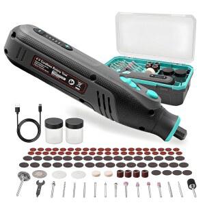 XSSIVE 101피스 4V 미니 무선 로터리 툴 키트, 정리된 보관 케이스 포함 - 보석 제작, 목재 조각, 3D 프린터 샌딩/폴리싱을 위한 5단 고속 고토크 - USB 충전식