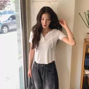 [아트박스]/옷자락 여자 봄코디 슬림핏 골지 크롭 후드티