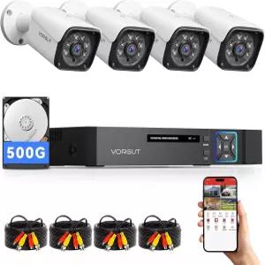 VORGUT 유선 카메라 시스템 실외 500G 하드 드라이브가 장착된 4CH 5MP 라이트 AHD DVR CCTV 4대 인체 감지