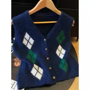 [하프클럽/휴드]코엘르 다이아 체크 조끼 가디건 3color