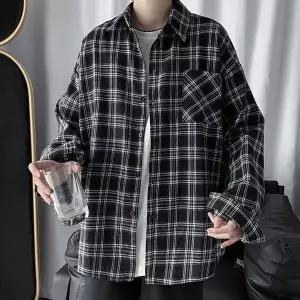남성 박시핏 체크남방 데일리 긴팔 체크 캐주얼 셔츠 캐주얼셔츠 기본셔츠 (WAB8011)