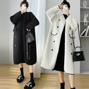 [하프클럽/옷자락]여자 페미닌 노카라 양털 뽀글이 후리스 롱자켓