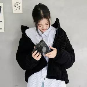 [하프클럽/옷자락]여자 포근 솜사탕 골지 코듀로이 하프 크롭 패딩