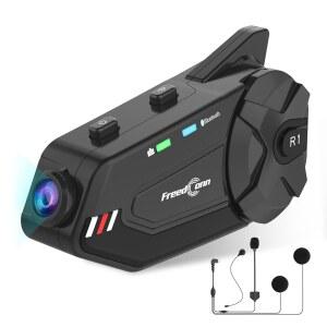 FreedConn 오토바이 헬멧 카메라 방수 64G 1080P 포함 통신 TF 헤드셋 WiFi 캔슬링 음악 카드 노이즈 인터콤 R1plus 공유 IP65 CVC 시스템
