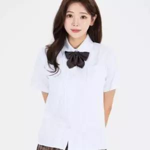 화이트 베이직 앞주름 각카라 반팔셔츠 교복 학생복