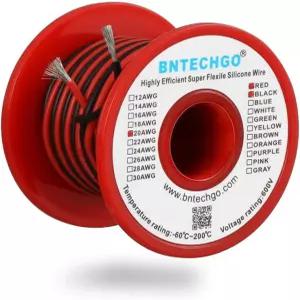 BNTECHOGO 20 게이지 실리콘 와이어 스풀 레드 및 블랙 각 25피트 2개의 개별 유연한 20AWG 좌초 주석 구리