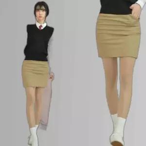 교복몰 (허리조절) 스판 베이지 교복치마 교복 스커트