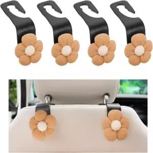 SHMZK 4 PCS 카시트 헤드레스트 후크 귀여운 플라워 백 정리함 가방 홀더 지갑 천 식료품 위한 자동차 시트