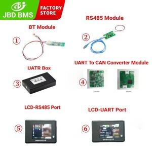 JBD 스마트 BMS 액세서리 BT 모듈 UART RS485 SOC LCD 디스플레이 화면 리튬 배터리 이온 Lifepo4 통신 PC