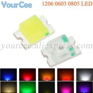 100pcs 0805 0603 1206 SMD LED 울트라 브라이트 레드 블루 옐로우 화이트 오렌지 퍼플 핑크 컬러 다이오드
