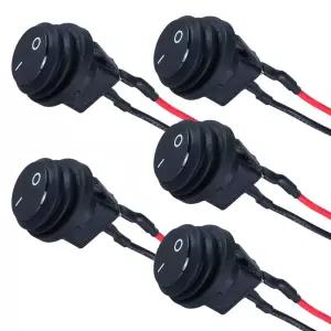 DMWD 방수 20A ON-OFF 원형 로커 토글 스위치 2핀 2개 2V 24V 0V 220V 오토카 마린 사전 케이블 포함 (LED