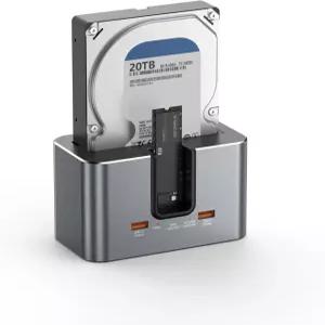 SATA 및 NVMe SSD용 듀얼 베이 도킹 션 알루미늄 본체 USB 허브가 장착된 0Gbps 하드 드라이브 도크