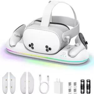 RGB LED 조명 충전식 배터리 USB-C 케이블 및 VR 헤드셋/컨트롤러용 어댑터를 갖춘 메타 퀘스트 3S/3/2-20W
