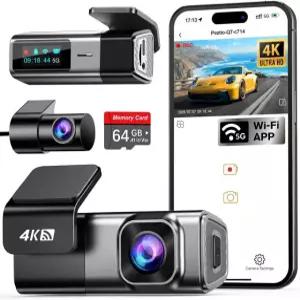 64GB 카드가 장착된 네이비크레스트 4K 대시캠 앞뒤 내장 5G WiFi 차량용 전면 및 1080P 후면용 대시 카메라 차량 루프 녹화용 중력 센서 24시간 주차 Silver