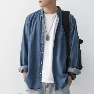[룽스_65]베이직 포켓 오버핏 긴팔셔츠 데일리 데님 셔츠