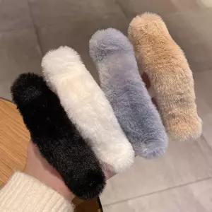 [룽스_65]일자집게핀 인조퍼 부드러운 겨울 파티헤어 예쁜