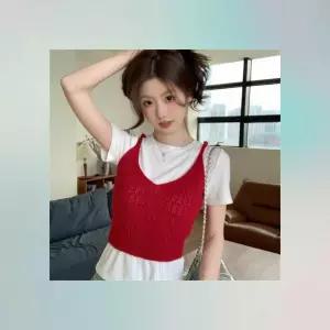 크로쉐 니트조끼 레이어드 여름니트 슬림핏 탑 여자 뜨개짜임 뷔스티에