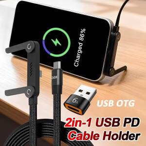 USB Type-C to 240W 고속 충전 접이식 브래킷 데이터 케이블 2-IN-1 다기능 휴대폰 데스크탑 스탠드 어댑터