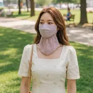 산책 꽃자수 마스크 레이스 얼굴햇빛 가리개 자외선 UV