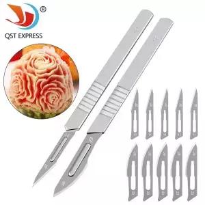 10개 11 23 탄소강 외과 메스 블레이드 1pc 핸들 DIY 절단 도구 PCB 수리 동물 칼