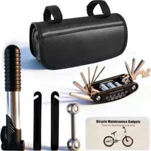 미니 자전거 펌프가 장착된 AutoViteX 33Pcs 수리 도구 키트 16 in 1 멀티 툴 2mm-6mm 앨런 렌치 산악 및