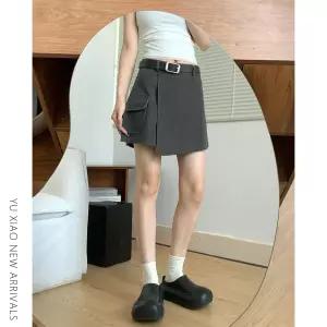 회색 작업복 데님 스커트 바지 여자 여름 큰 사이즈 뚱뚱 mm 헐렁헐렁 작은 키 날씬해 보이다 a자 넓은 다리 짧은