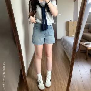 빈티지 데님 반바지 여성 여름 얇은 와이드 다리 뚱뚱 mm 날씬해 보이고 큰 사이즈 배 모양 몸매 작은 키 a 자 핫팬츠