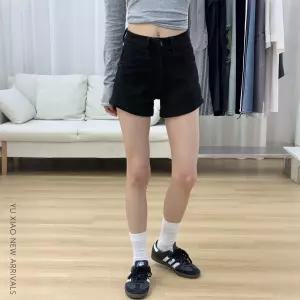 아메리칸 블랙 데님 반바지 여성 여름 얇은 기장 작은 키 큰 사이즈 뚱뚱한 mm 배 모양 몸매 날씬해 보이는 a자 핫팬츠