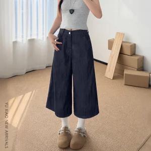 짙은 남색 와이드 다리 7 부 청바지 여자 여름 신상 날씬해 보이다 큰 사이즈 배형 몸매 헐렁헐렁 뚱뚱하다 mm 말 바지