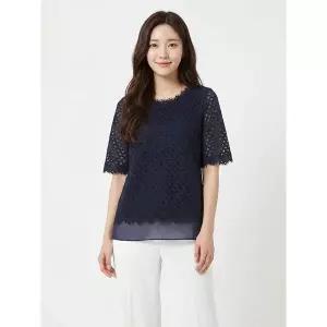 [크로커다일레이디]네이비 레이스 라운드 블라우스 티셔츠 CLCMTS113_P385198625