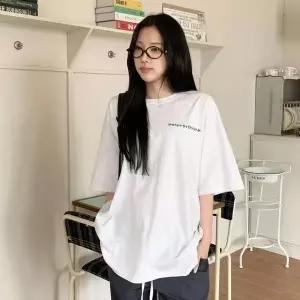 [하프클럽/]여자 캐주얼 백나염 코튼 루즈핏 하프소매 반팔티