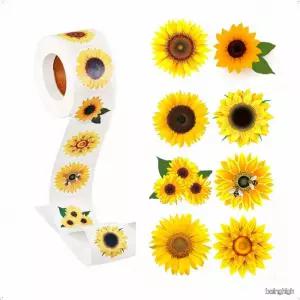 다채로운 해바라기 노란꽃 3.8cm 원형 스티커 500매 포장 답례품 데코