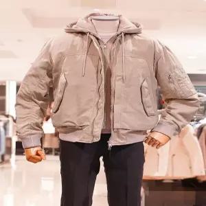 봄 가을용 베이지 컬러 세미 오버핏 후드 탈부착 항공점퍼IC