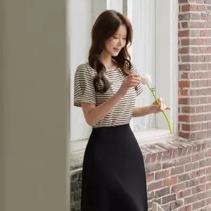 시크라인 XXL까지) 베하세브 스트라이프 테리 블라우스 하객룩 데일리 캐쥬얼 출근룩 베이직 빅사이즈