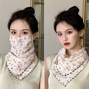 햇빛가리개 차단 꽃무늬 쉬폰 스카프 마스크