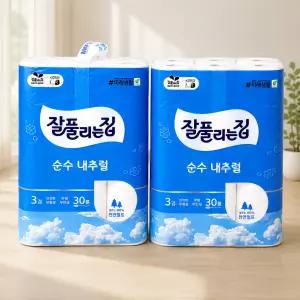 잘풀리는집 순수 내추럴 3겹 천연펄프 화장지 30m 30롤 2팩