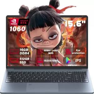 초슬림 15.6인치 FHD 게이밍 노트북 알더 레이크 N95 엔비디아 GTX 1060 6GB RAM SSD Win 11 HDMI USBC
