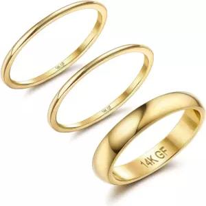 여성용 Jstyle 14K 골드 충전 스태킹 링 미니멀리스트 가능한 앙증맞은 논 타니쉬 핑키 엄지문 얇은 밴드