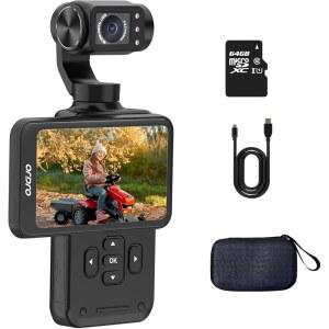 ORDRO M5 블로깅 카메라 3축 짐벌 64G IR YOUTUBE 빠른 광각, 터치 휴대용 120 5K 스크린 회전 트래킹, 카드 8.9CM(3.5인치) 블로그용 페이스 포커싱, 시야 스태빌라이저, 기능, 야간 가능한