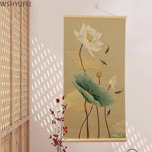 50100 연꽃 새로운 복도 장식 커튼 그림 거실 셔터 대나무 롤러