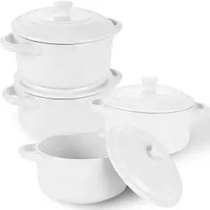 뚜껑과 손잡이가 있는 4온스 작은 카세롤 요리 세라믹 네덜란드 오븐 냄비 베이킹용 흰색 개별 라메킨 구운