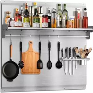 VENFAN 36 x 24 스토브 백스플래시 스테인리스 스틸 레인지 수납 선반 및 후크 포함 간편한 설치 주방 가드