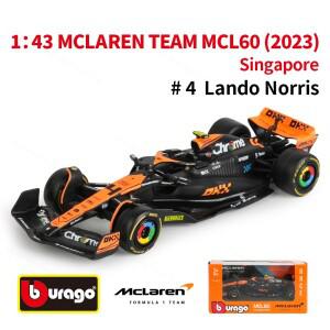 Bburago 1:43 2023 맥라렌 싱가포르 MCL60 F1 포뮬러 카 다이 캐스트 차량 소장용 모델 레이싱 장난감
