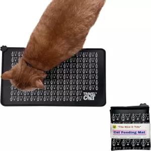 여행용 고양이 사료 매트 검은색 85인치 x 5인치 및 물그릇용 대형 미끄럼 방지 손쉬운 그립 실내외 사용이