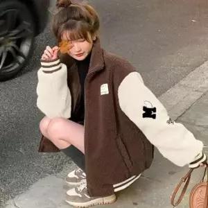 뽀글이점퍼 여성 뽀글이 후리스 자켓 집업 배색 캐주얼 점퍼