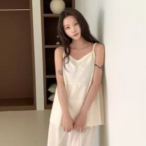 여자 여름 데일리 편안한 루즈핏 끈나시 와이드 밴딩팬츠 투피스 세트